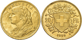 Confederazione, 1848-. 

Da 20 franchi 1898 Berna. Varesi 657. HMZ 1195c. Friedberg 499. q.Fdc
