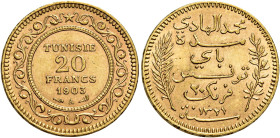 Muhammad Al-Hadi Bey, 1906-1922. 

Da 20 franchi 1903 Parigi. Varesi 699. Friedberg 12. Spl
