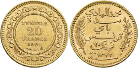 Muhammad Al-Hadi Bey, 1906-1922. 

Da 20 franchi 1904 Parigi. Varesi 700. Friedberg 12. Spl