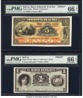 Bolivia Banco Industrial de La Paz; El Banco de Mercantil 5; 1 Bolivianos 1900-05; 1906-11 Pick S152p; S171p Two Proofs PMG Gem Uncirculated 66 EPQ (2...