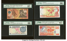 Brunei Negara Brunei Darussalam 10 Ringgit 1996 Pick 24 PMG Superb Gem Unc 67 EPQ; Singapore Board of Commissioners of Currency 1; 10 (2) Dollars ND (...