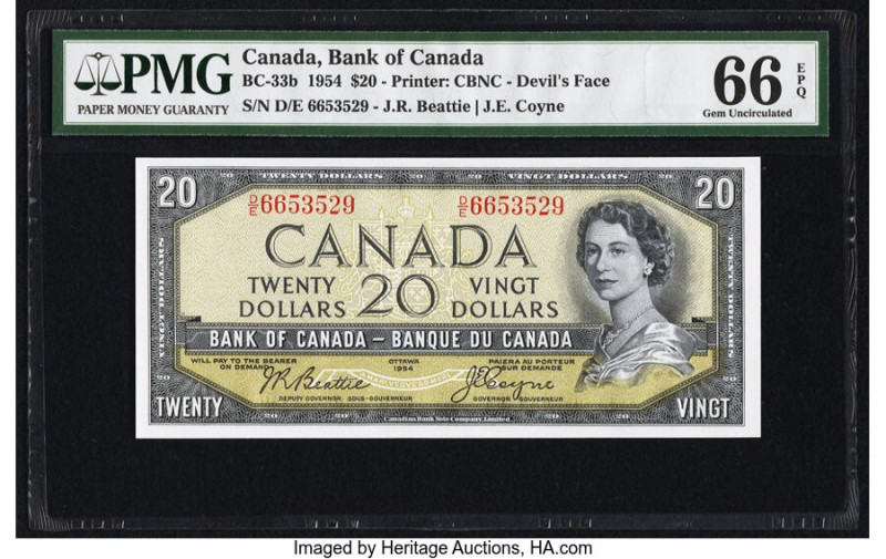 Canada Bank of Canada $20 1954 BC-33b "Devil's Face" PMG Gem Uncirculated 66 EPQ...