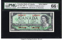 Canada Bank of Canada $1 1967 BC-45bS Commemorative Specimen PMG Gem Uncirculated 66 EPQ. Perforated Specimen and four POCs are present. 

HID09801242...