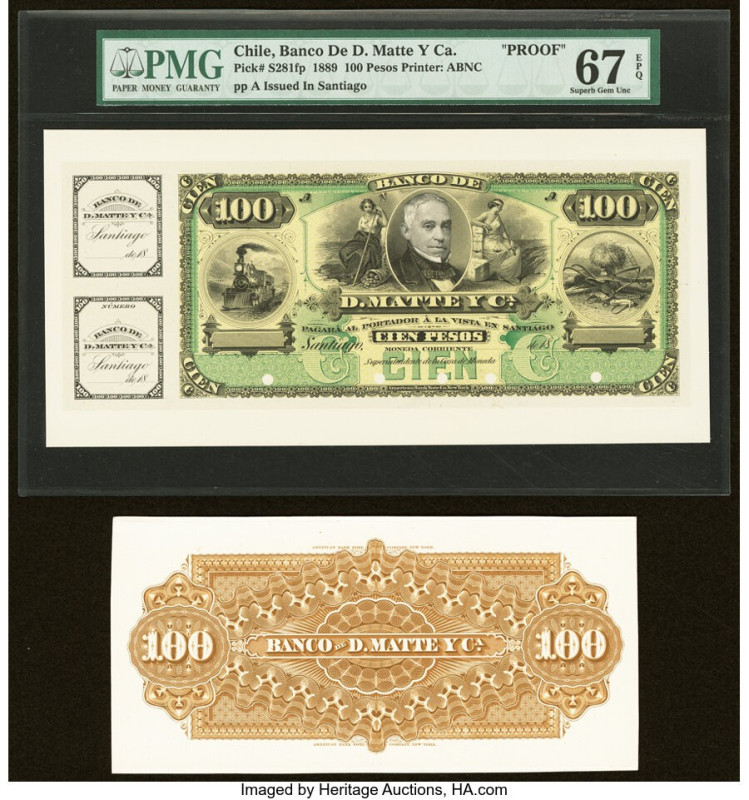 Chile Banco de D. Matte y Ca. 100 Pesos 1889 Pick S281fp; S281bp Front and Back ...