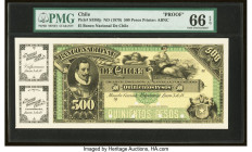 Chile Banco Nacional de Chile 500 Pesos ND (1879) Pick S338fp Front Proof PMG Gem Uncirculated 66 EPQ. POCs are preset on this example. 

HID098012420...