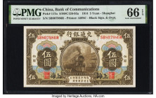 China Bank of Communications, Shanghai 5 Yuan 1.10.1914 Pick 117n S/M#C126-93a PMG Gem Uncirculated 66 EPQ. 

HID09801242017

© 2022 Heritage Auctions...
