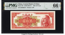 China Central Bank of China 20 Yuan 1948 Pick 401 S/M#C302-31 PMG Gem Uncirculated 66 EPQ. 

HID09801242017

© 2022 Heritage Auctions | All Rights Res...