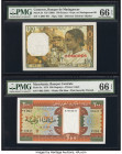 Comoros Banque de Madagascar et des Comores 100 Francs ND (1963) Pick 3b PMG Gem Uncirculated 66 EPQ; Martinique Banque Centrale 200 Ouguiya 28.11.197...