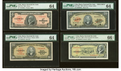 Cuba Banco Nacional de Cuba 5 (2); 20 (2) Pesos 1949 (2); 1960 (2) Pick 78a; 80a; 80s3; 91c Issued(3)/Specimen PMG Choice Uncirculated 64 (3); Gem Unc...