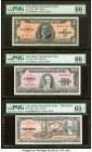 Cuba Banco Nacional de Cuba 5; 100; 10 Pesos 1950 (2); 1958 Pick 78b; 82a; 88s2 Issued (2)/Specimen PMG Gem Uncirculated 66 EPQ (2); Gem Uncirculated ...