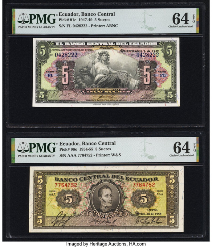 Ecuador Banco Central del Ecuador 5 Sucres 6.5.1949; 28.11.1955 Pick 91c; 98c Tw...