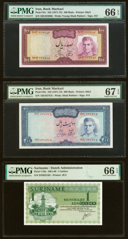 Iran Bank Markazi 100; 200 Rials ND (1971-73) Pick 91c; 92c Two Examples PMG Gem...