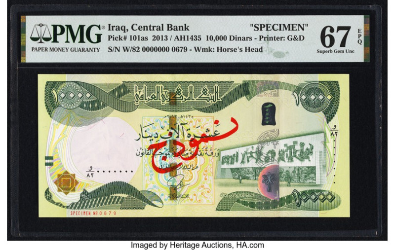 Iraq Central Bank of Iraq 10,000 Dinars 2013 / AH1435 Pick 101as Specimen PMG Su...