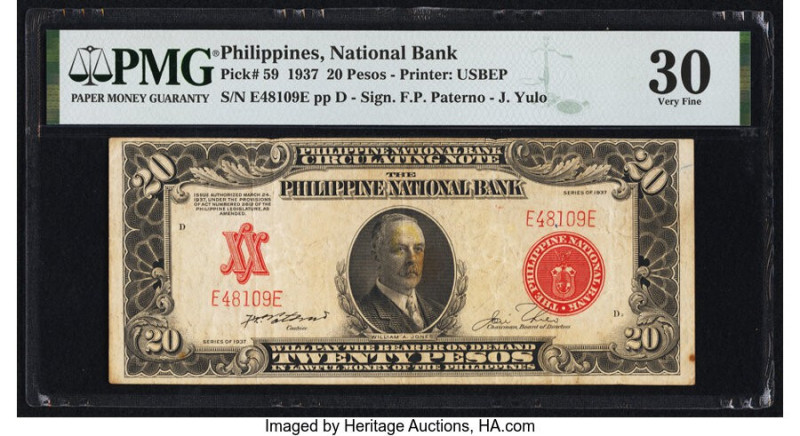 Philippines Philippine National Bank 20 Pesos 1937 Pick 59 PMG Very Fine 30. Min...