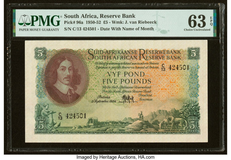 South Africa South African Reserve Bank 5 Pounds 2.9.1950 Pick 96a PMG Choice Un...