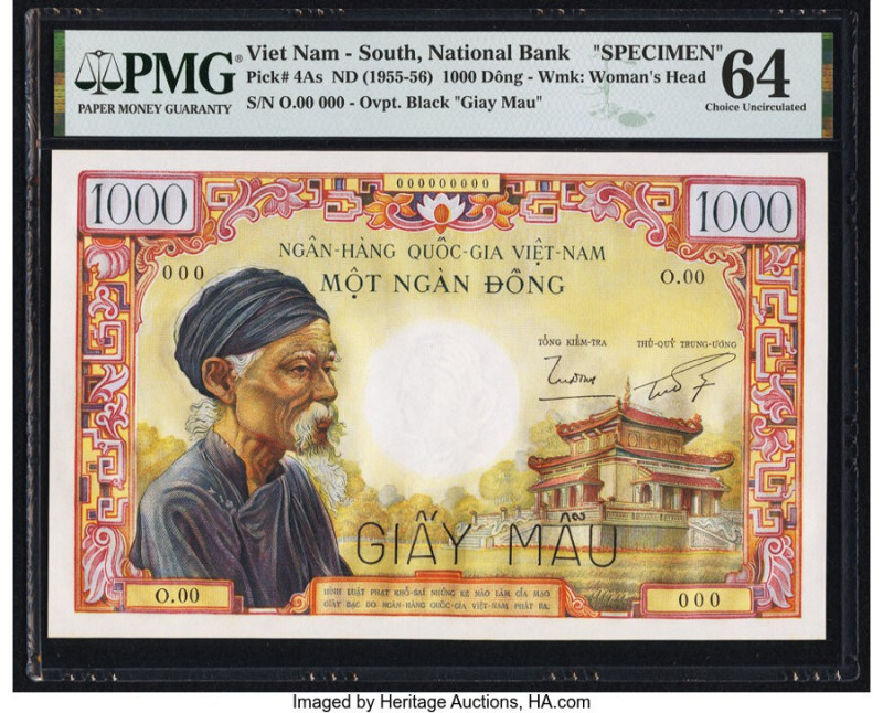 South Vietnam National Bank of Viet Nam 1000 Dong ND (1955-56) Pick 4As Specimen...