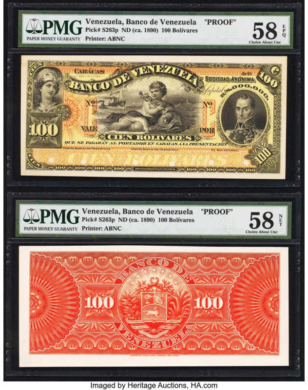 Venezuela Banco de Venezuela 100 Bolivares ND (ca. 1890) Pick S263p Front and Ba...