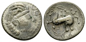 Eastern Celts AR Drachm, 'Kapostal' type 

 Eastern Celts. AR Drachm (15-16 mm, 2.02 g), 2nd to 1st century BC. Imitation of Philip II of Macedon, ’...