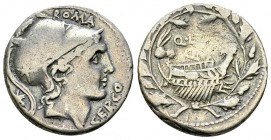 Q. Lutatius Cerco AR Denarius, 109/108 BC 

 Q. Lutatius Cerco. AR Denarius (19 mm, 3.85 g), Rome, 109-108 BC.
 Obv. ROMA / CERCO, Helmeted head of...