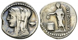 C. Cassius Longinus AR Denarius, 63 BC 

 L. Cassius Longinus . AR Denarius (19 mm, 3.48 g), Rome, 63 BC.
Obv. Head of Vesta to left, wearing veil ...