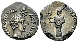Augustus, with Divus Julius Caesar AR Denarius 

 Augustus (27 BC-14 AD), with Divus Julius Caesar . AR Denarius (18-19 mm, 3.65 g). M. Sanquinius, ...