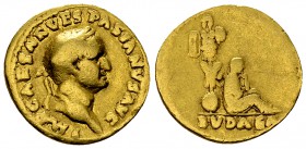 Vespasianus Aureus, Iudaea reverse 

 Vespasianus (69-79 AD). Aureus (18-19 mm, 7.00 g). ‘Judaea Capta’ commemorative. Rome, 69-70 AD.
Obv. IMP CAE...