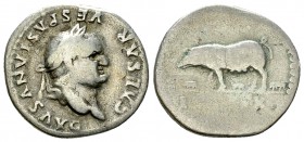 Vespasianus AR Denarius, Sow with piglets reverse 

 Vespasianus (69-79 AD). AR Denarius (17-18 mm, 3.14 g), Rome, 77/78 AD.
Obv. CAESAR VESPASIANV...