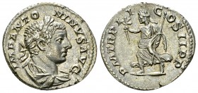 Elagabalus AR Denarius, Pax reverse 

 Elagabalus (218-222 AD). AR Denarius (), Rome.
Obv. IMP ANTONINVS AVG, Laureate and draped bust to right.
R...