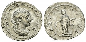 Elagabalus AR Antoninianus, Laetitia reverse 

 Elagabalus (218-222 AD). AR Antoninianus (22 mm, 5.29 g), Rome.
Obv. IMP ANTONINVS AVG, Laureate, d...