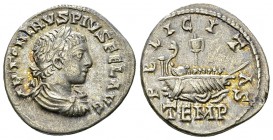 Elagabalus AR Denarius, Galley reverse 

 Elagabalus (218-222 AD). AR Denarius (), Antioch.
Obv. ANTONINVS PIVS FEL AVG, Laureate, draped and cuira...