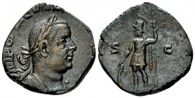 Valerianus I AE Sestertius, Virtus reverse 

 Valerianus I (253-260). AE Sestertius (), Rome, 253/254 AD.
Obv. IMP C P LIC VALERIANVS AVG, Laureate...
