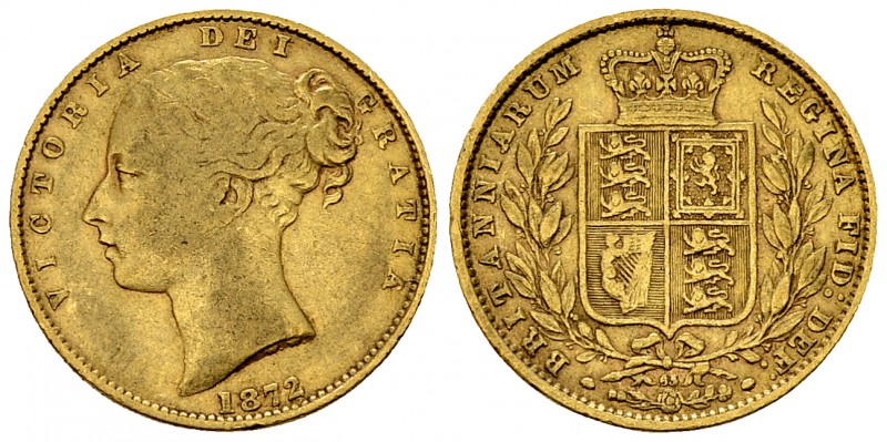 Victoria AV Sovereign 1872, die number 65 with 5 over 4 

Great Britain. Victo...