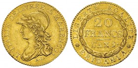 Repubblica Subalpina, 20 Franchi a. 9 (1800) 

 Repubblica Subalpina (1800-1802). Da 20 franchi a. 9 (1800) (6.41 g).
Pagani 3a; MIR 1008/1; Fr. 11...