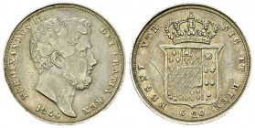 Ferdinando II AR 20 Grana 1840 

Regno di Napoli e Sicilia. Ferdinando II (1830-1859). AR 20 Grana 1840 (22 mm, 4.55 g).
Montenegro 882.

BB.