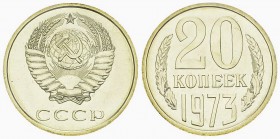 Soviet Union 20 Kopecks 1973 

Russia, Soviet Union . 20 Kopecks 1973.
KM Y 132.

Very rare. In original blister. Brilliant uncirculated.