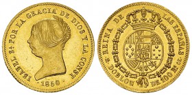 Isabel II AV 100 Reales 1850, Madrid 

Spain. Isabel II . AV 100 Reales 1850 CL (8.21 g), Madrid.
KM 594.2.

Virtually as struck and FDC.