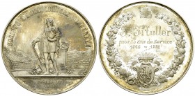 Genf, AR Verdienstmedaille der Société d'Horticulture 

Schweiz, Eidgenossenschaft. Genf . AE Medaille 1881 (55 mm, 65.66 g). Verdienstmedaille der ...