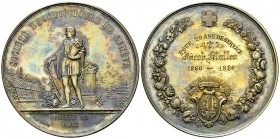 Genf, Versilberte AE Verdienstmedaille der Société d'Horticulture 

Schweiz, Eidgenossenschaft. Genf . Versilberte Bronzemedaille 1886 (55 mm, 67.63...