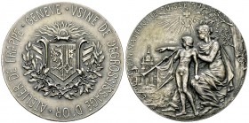 Genf, AR Medaille 1896 

Schweiz, Genf. AR Medaille 1896 (45 mm, 37.87 g). Exposition Nationale Suisse - Usine de Dégrossissage d'or. Atelier de fra...