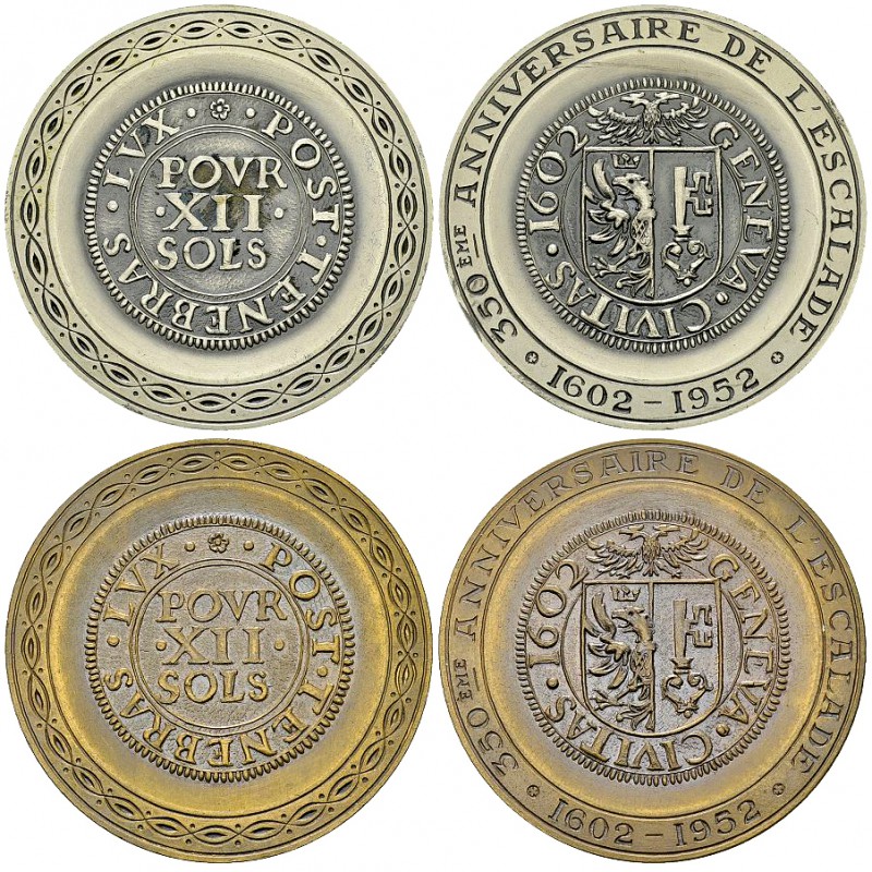 Genf, Paar von zwei Medaillen 1952 

 Genf, Schweiz. Paar von AR und CU Medail...