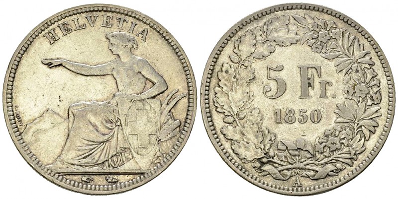 Schweiz, AR 5 Franken 1850 

 Schweiz, Eidgenossenschaft. AR 5 Franken 1850 A ...