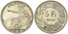 Schweiz, AR 5 Franken 1850 

 Schweiz, Eidgenossenschaft. AR 5 Franken 1850 A (37 mm, 24.86 g), Paris.
KM 11.

Sehr schön.