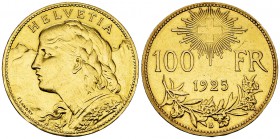 Schweiz, AV 100 Franken Vreneli 1925 

 Schweiz, Eidgenossenschaft. AV 100 Franken 1925 (36 mm, 32.18 g), Münzstätte Bern.
Friedb. 502; Divo 359; H...