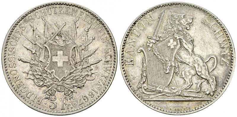 Schwyz, AR 5 Franken 1867 

 Schweiz, Eidgenossenschaft . AR 5 Franken 1867 (2...