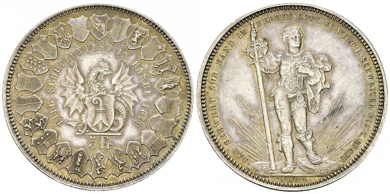 Basel, AR 5 Franken 1879 

 Schweiz, Eidgenossenschaft . AR 5 Franken 1879 (24...