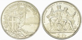 Lugano, AR 5 Franken 1883 

 Schweiz, Eidgenossenschaft . AR 5 Franken 1883 (24.93 g). Tiro federale in Lugano. 
HMZ 2-1343n. 

Vorzüglich.