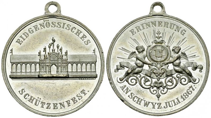 Schwyz, WM Medaille 1867, Eidg. Schützenfest 

Schweiz, Schwyz . Weissmetall-M...