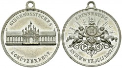 Schwyz, WM Medaille 1867, Eidg. Schützenfest 

Schweiz, Schwyz . Weissmetall-Medaille 1867 (37 mm, 18.00 g), auf das Eidgenössische Schützenfest.
R...
