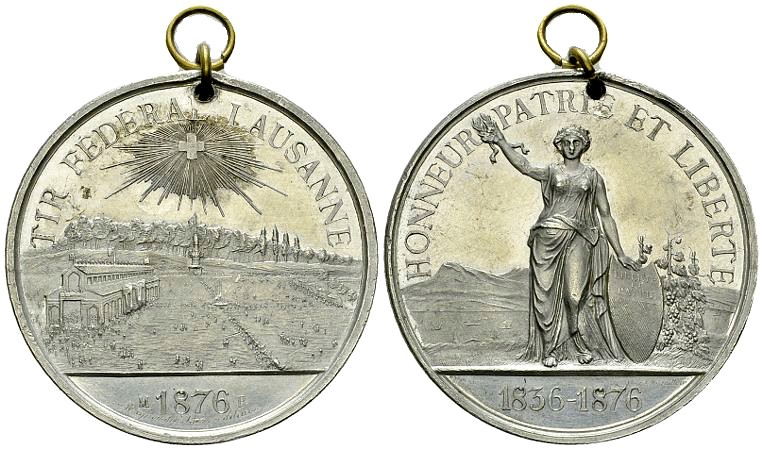 Lausanne, WM Medaille 1876, Tir fédéral 

Schweiz, Lausanne . Weissmetall-Meda...