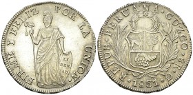 Peru AR 8 Reales 1831, Cuzco 

 Peru, Republic. AR 8 Reales 1831 (39-40 mm, 26.91 g), Cuzco.
KM 142.4.

Almost extremely fine.